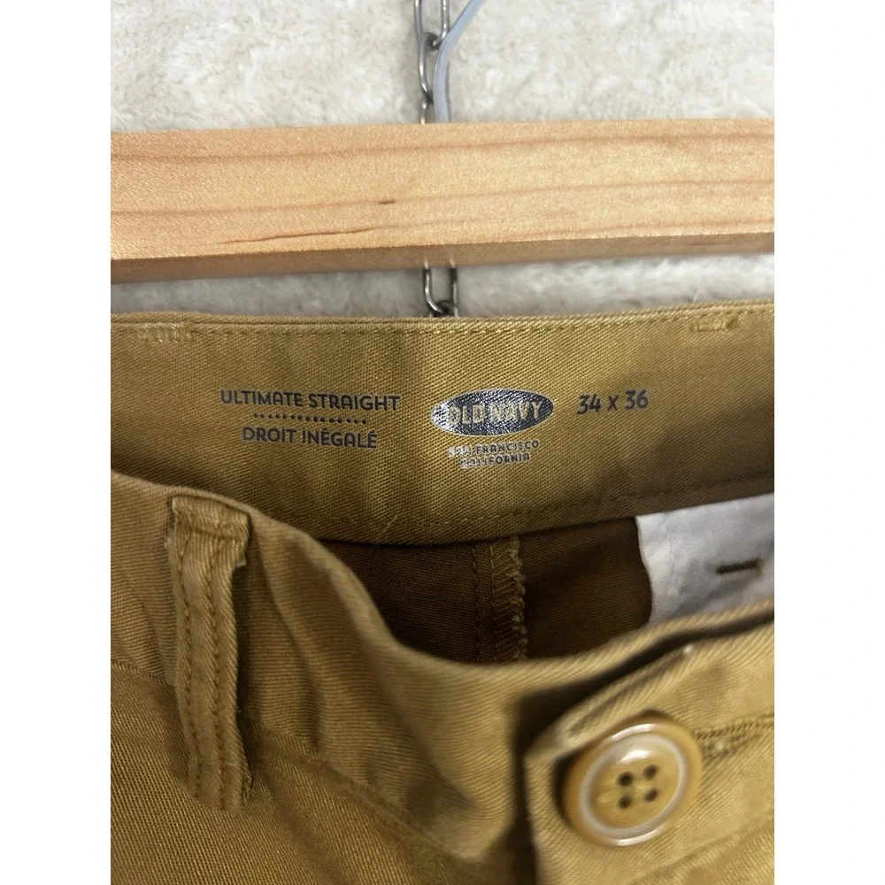 Old Navy Ultimate Straight Chino Pants Mens‎ 34x36 Brown Cotton Stretch Trousers